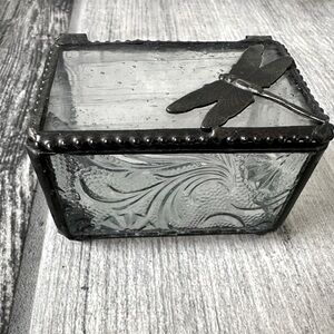 J Devlin Glass Dragonfly Art  Glass Trinket Jewelry Box   Fused Glass  Rare
